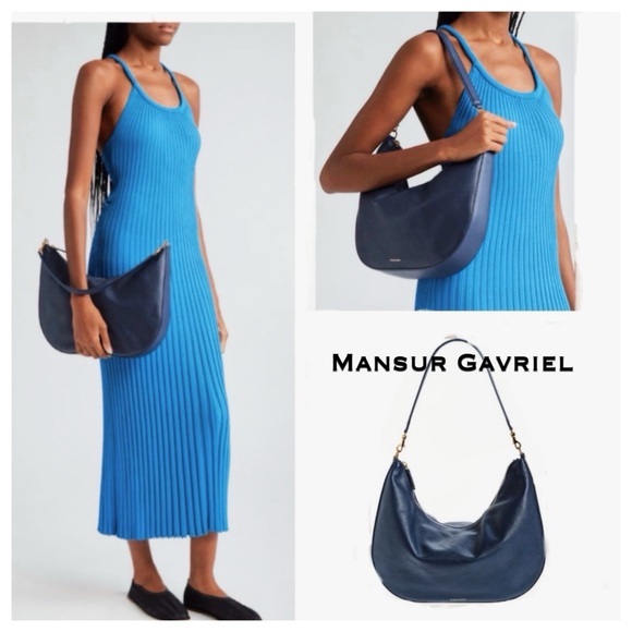MANSUR GAVRIEL Leather Swing Hobo Bag in Navy Blue